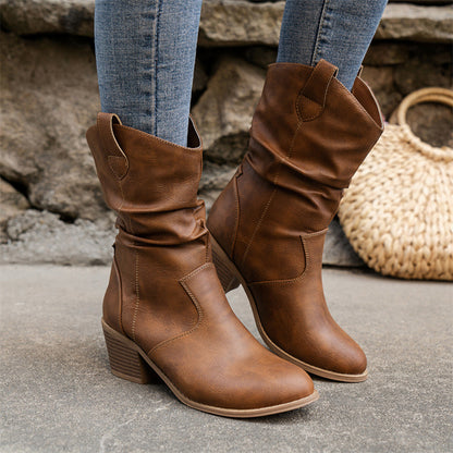 Sierra – Vintage Western Mid-Calf Cowboy Boots with Square Heels