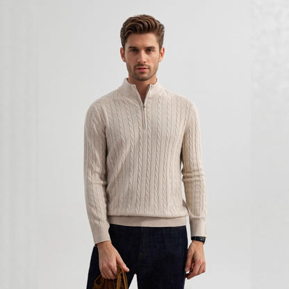 Julian – American Old-Money Stand Collar Twisted Knit Zip Sweater