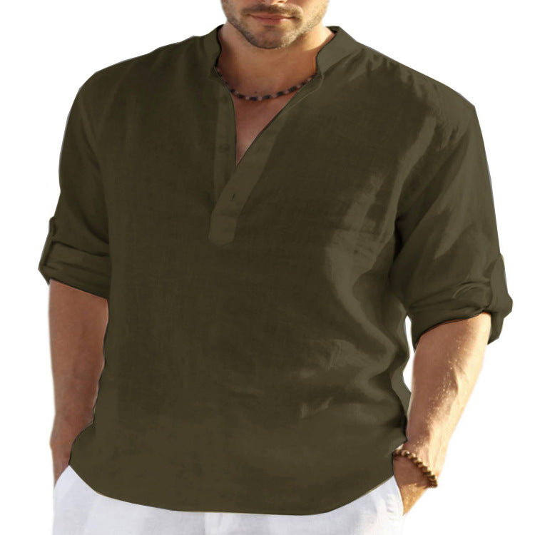 Elliot – Men’s Cotton Linen Stand-Collar Long Sleeve Shirt