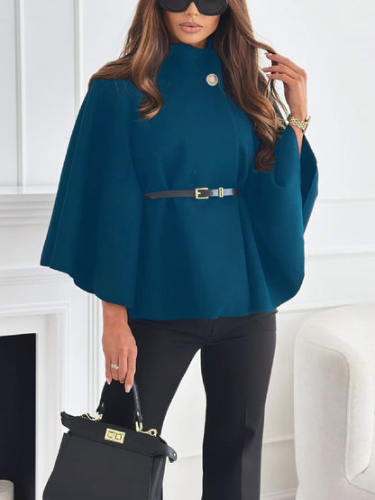Serena – Stand Collar Batwing Sleeve Cloak Jacket with Belt