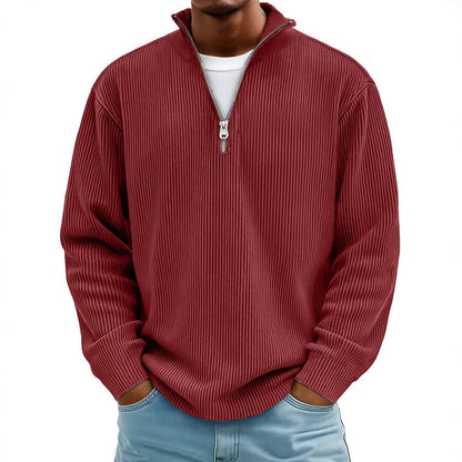 Evan – Corduroy Half-Zip Stand Collar Sweatshirt