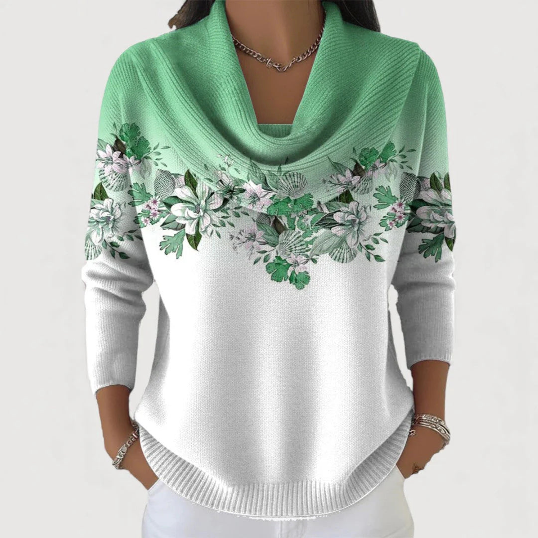 Elowen | Floral Cowl-Neck Knit Pullover