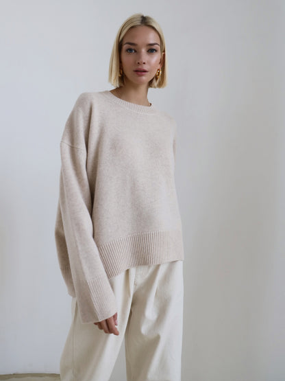 Mira – Thick Round-Neck Loose Knit Pullover Sweater