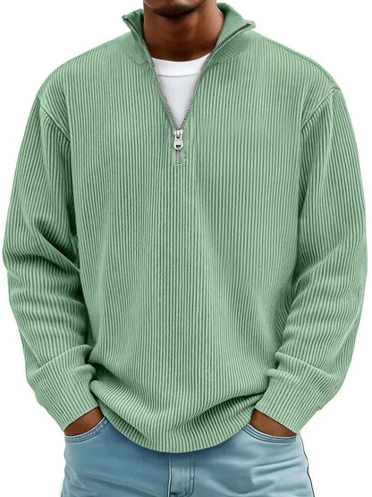 Evan – Corduroy Half-Zip Stand Collar Sweatshirt