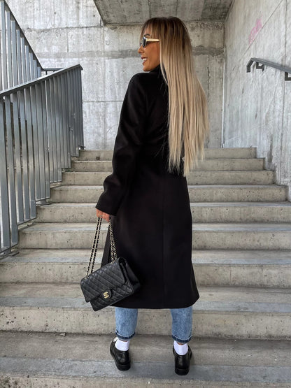 Clara – Double-Breasted Lapel Belted Long Coat