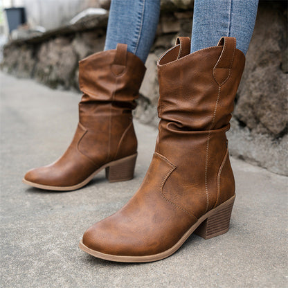 Sierra – Vintage Western Mid-Calf Cowboy Boots with Square Heels