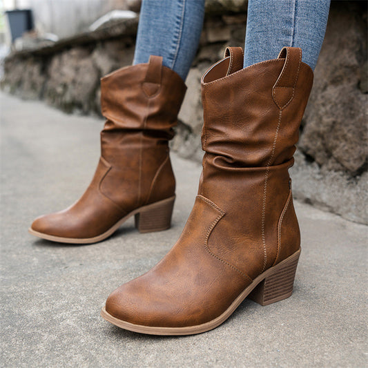 Sierra – Vintage Western Mid-Calf Cowboy Boots with Square Heels
