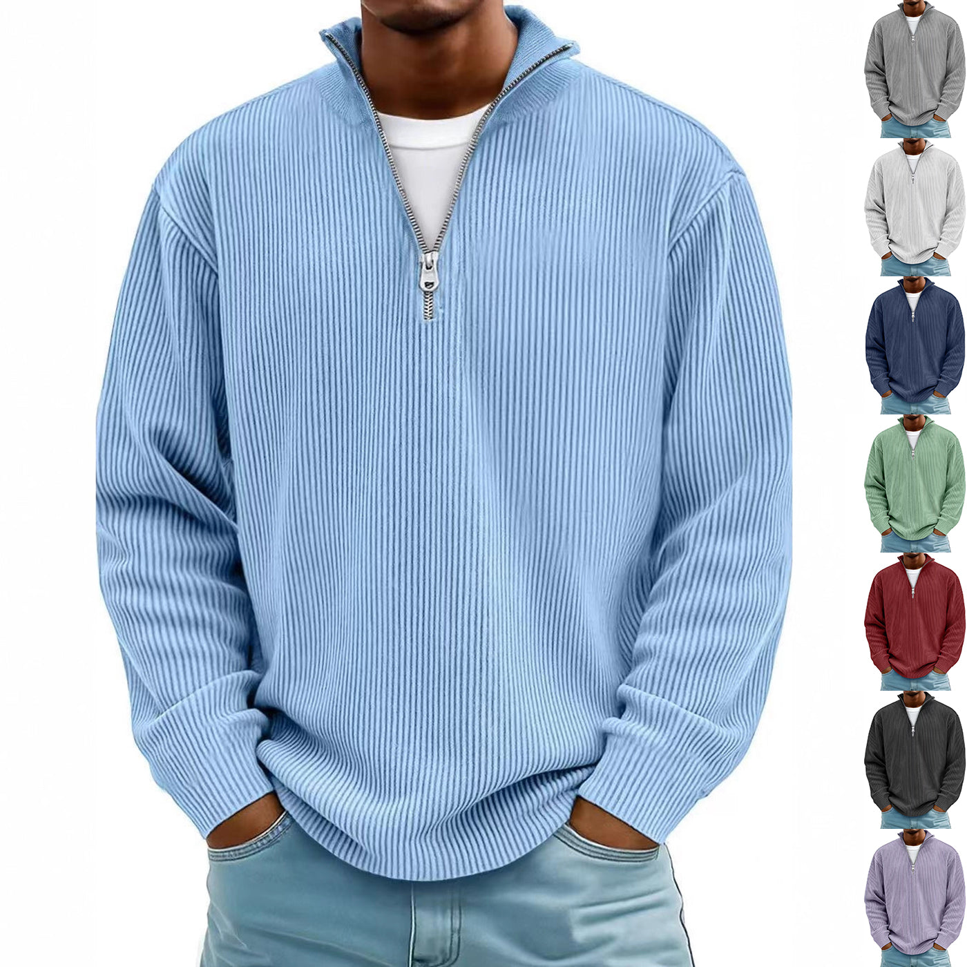 Evan – Corduroy Half-Zip Stand Collar Sweatshirt