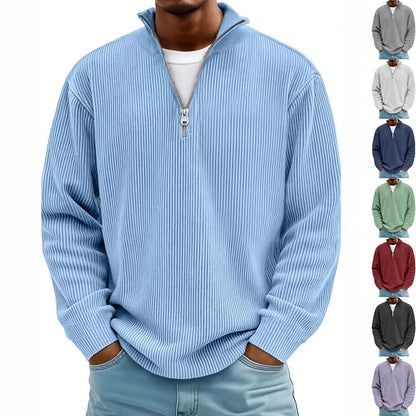 Evan – Corduroy Half-Zip Stand Collar Sweatshirt