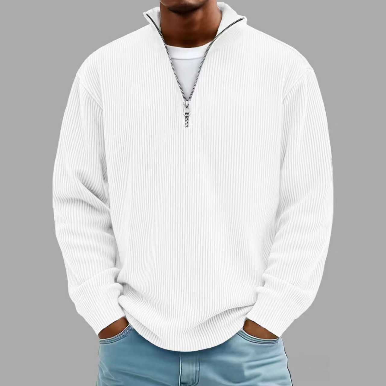 Evan – Corduroy Half-Zip Stand Collar Sweatshirt