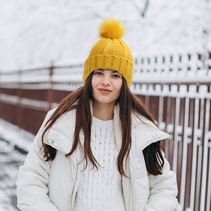 Aria – Winter Knitted Faux Fur Pom Pom Beanie Hat