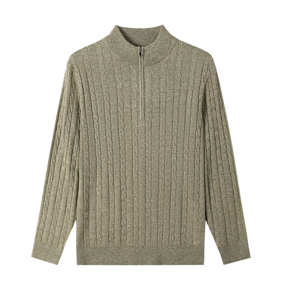 Julian – American Old-Money Stand Collar Twisted Knit Zip Sweater