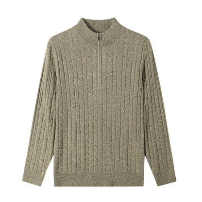 Julian – American Old-Money Stand Collar Twisted Knit Zip Sweater