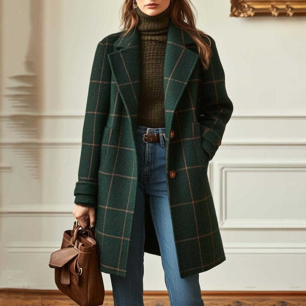 Rowan – Plaid Mid-Length Lapel Jacket