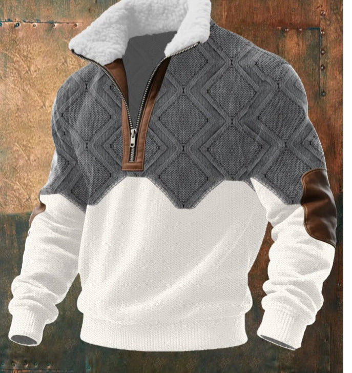 Miles – Men’s Zipper Casual Hoodie with Suede Collar