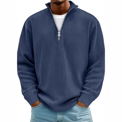 Evan – Corduroy Half-Zip Stand Collar Sweatshirt