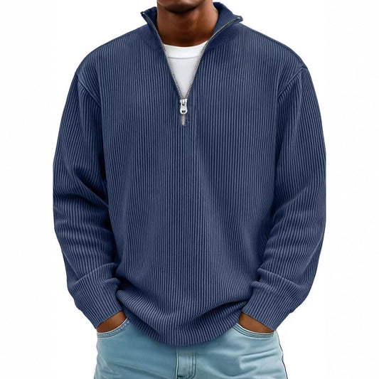 Evan – Corduroy Half-Zip Stand Collar Sweatshirt