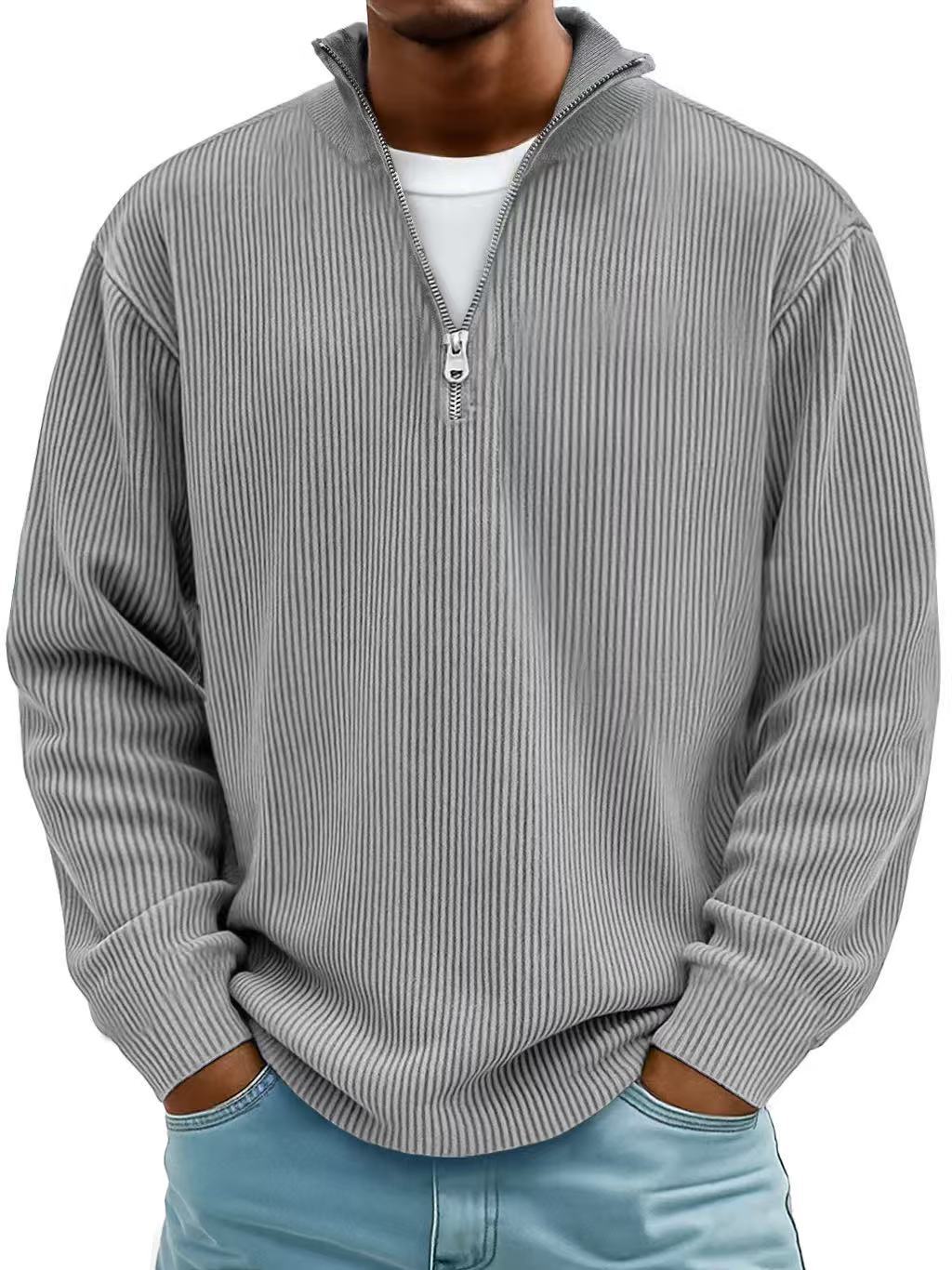 Evan – Corduroy Half-Zip Stand Collar Sweatshirt