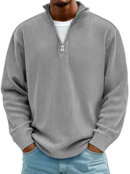 Evan – Corduroy Half-Zip Stand Collar Sweatshirt