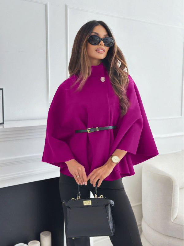 Serena – Stand Collar Batwing Sleeve Cloak Jacket with Belt