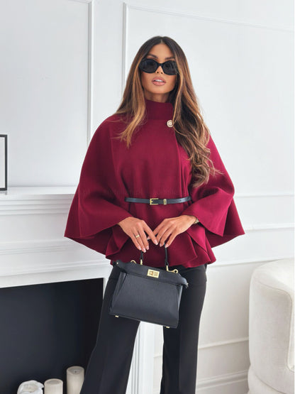 Serena – Stand Collar Batwing Sleeve Cloak Jacket with Belt