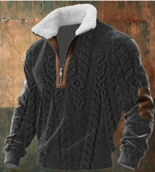 Miles – Men’s Zipper Casual Hoodie with Suede Collar