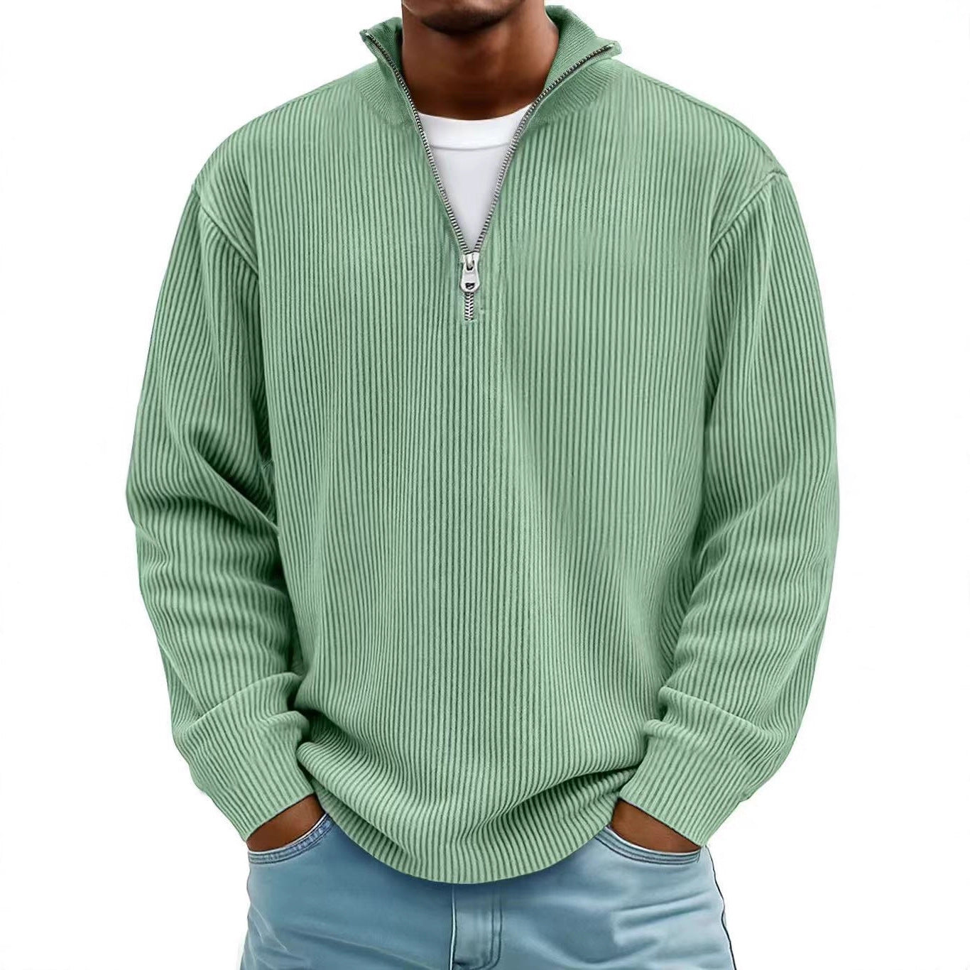 Evan – Corduroy Half-Zip Stand Collar Sweatshirt