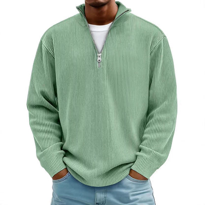 Evan – Corduroy Half-Zip Stand Collar Sweatshirt