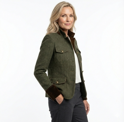 Briony | Herringbone Tweed Blazer with Velvet Trim