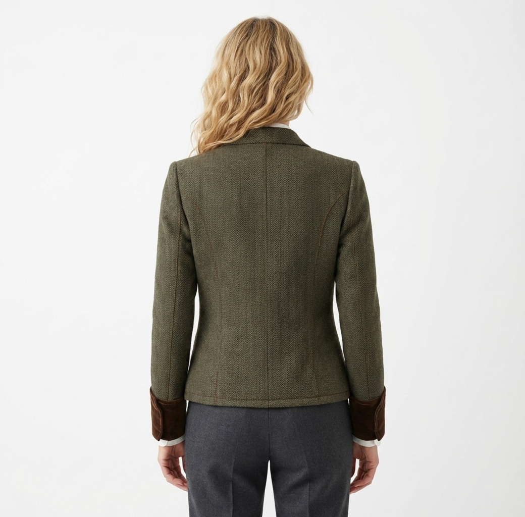 Briony | Herringbone Tweed Blazer with Velvet Trim