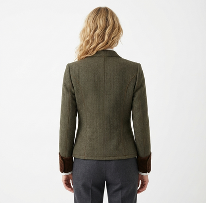 Briony | Herringbone Tweed Blazer with Velvet Trim